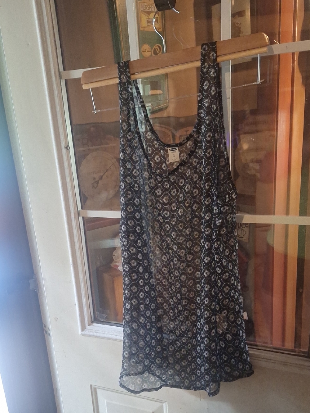 Old Navy Black Sheer Floral Print Tank Top.